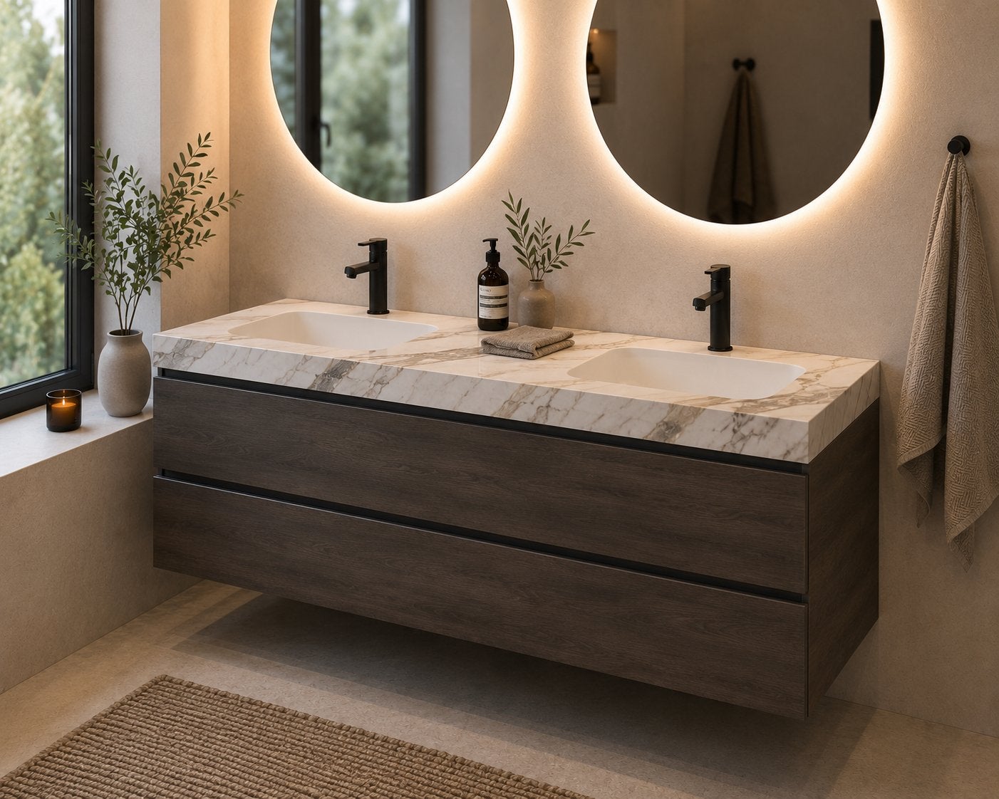 Badkamer meubel hout marmer 47 x 140 x 52 cm nieuw, Ophalen, Minder dan 50 cm, Overige typen, Nieuw