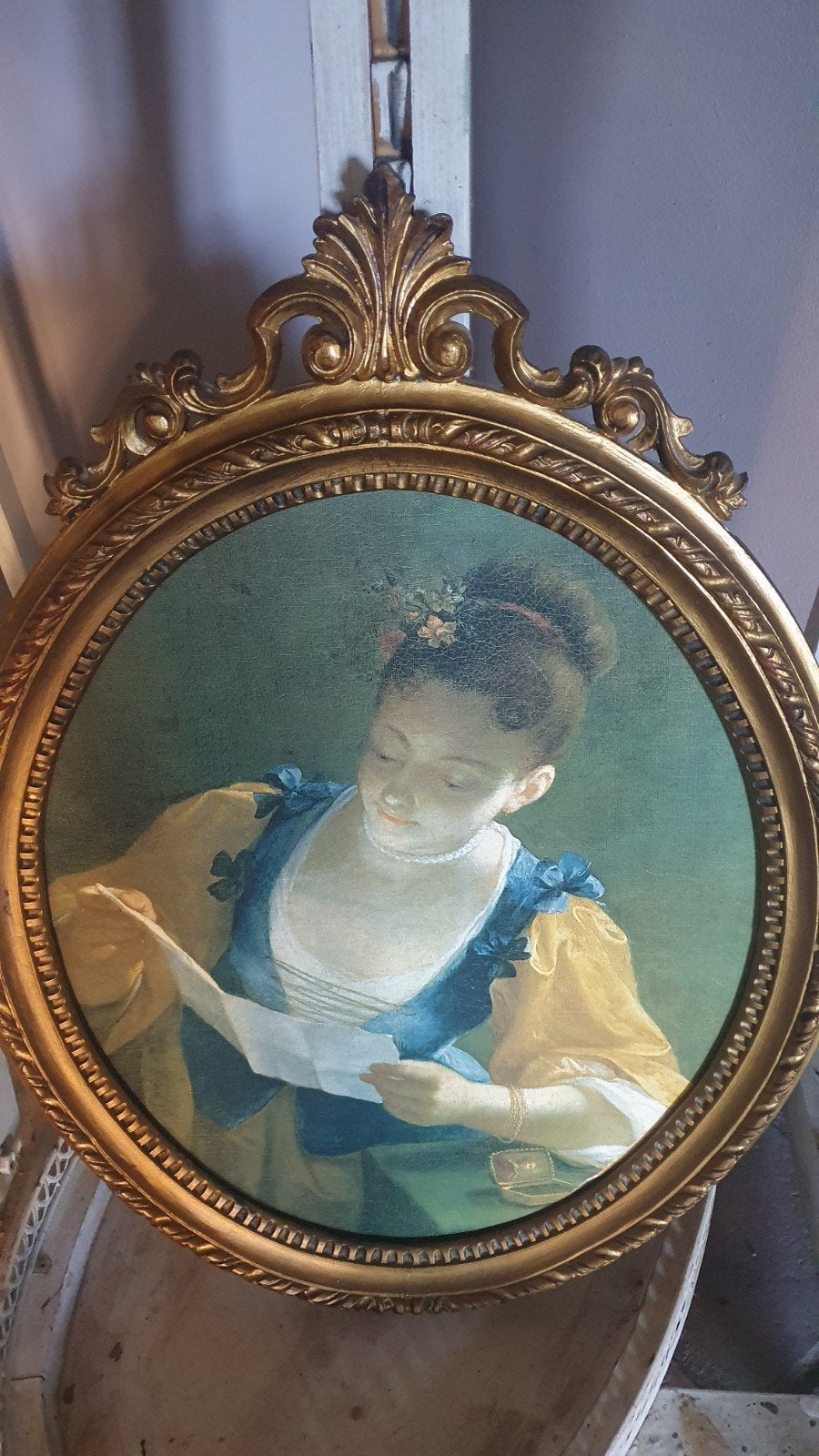 Sfeervolle prent in brocante lijst *vintage*Frans*shabby, Ophalen of Verzenden