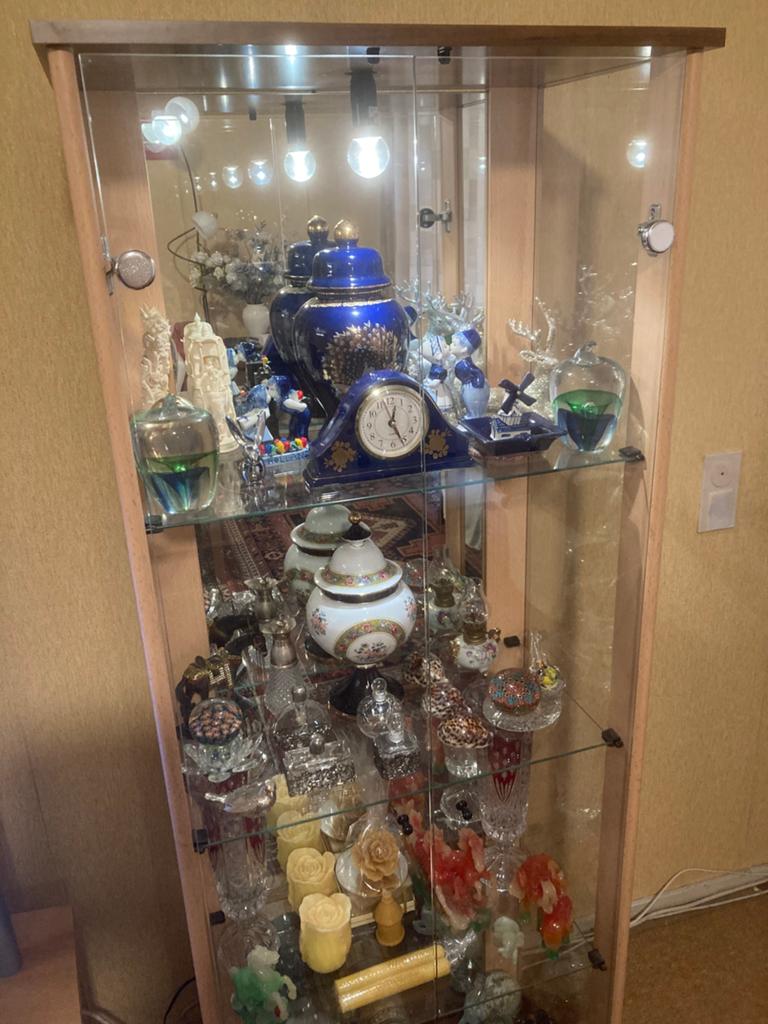 Eikenhout/Glasen vitrine, Huis en Inrichting, Kasten | Vitrinekasten, Ophalen, Glas, Met deur(en), 50 tot 100 cm