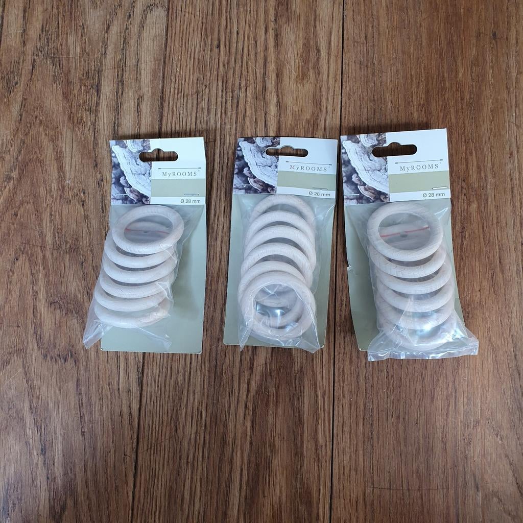 Nieuwe houten gordijnringen - 3x 6 stuks, Huis en Inrichting, Stoffering | Gordijnen en Lamellen, Ophalen, Minder dan 50 cm, Wit