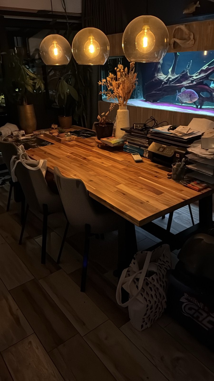 IKEA SKOGSTA Eettafel - Acacia/Zwart, 235x100 cm, Ophalen, Gebruikt, 200 cm of meer, 50 tot 100 cm