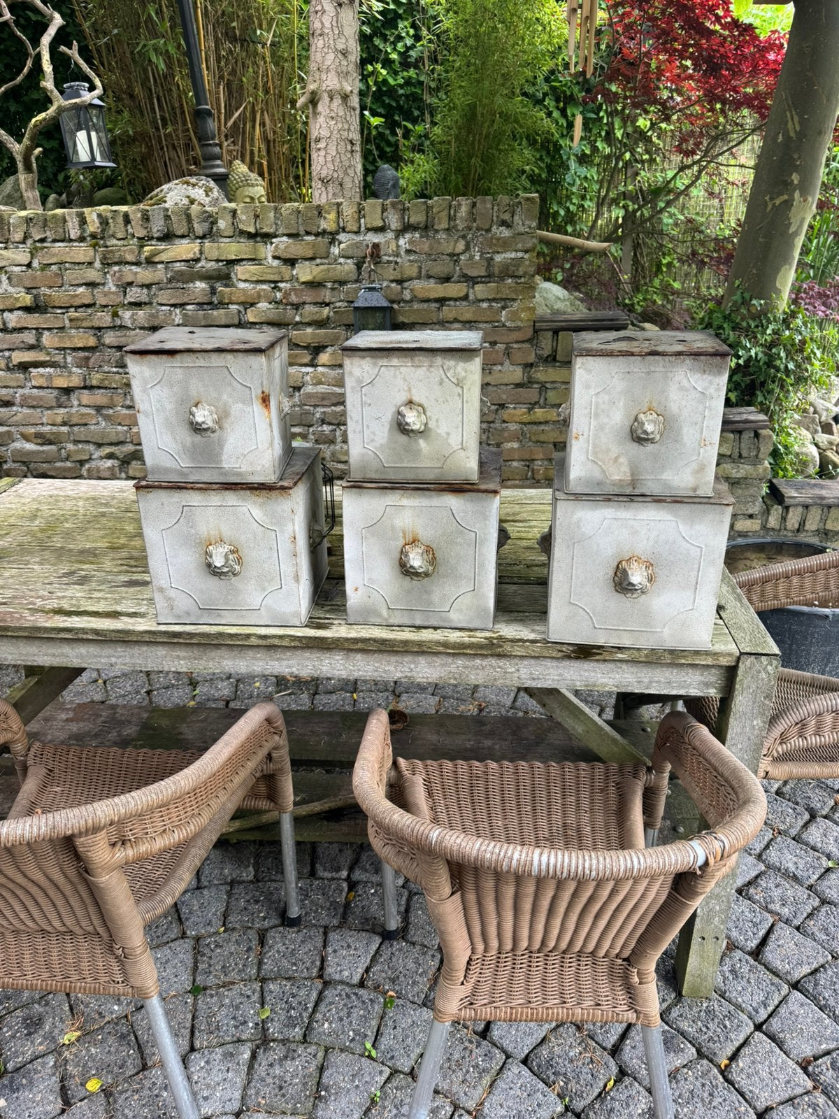 Nostalgische potten van blik 6 stuks, Tuin en Terras, Ophalen, Rond, Zo goed als nieuw, Tuin