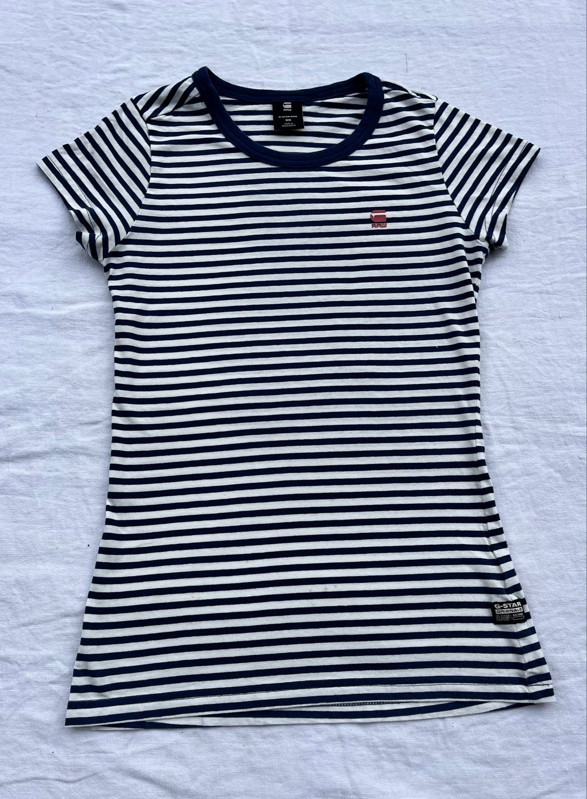 G-Star RAW gestreept T-shirt - Maat XS, Blauw, Ophalen of Verzenden, Zo goed als nieuw, Korte mouw