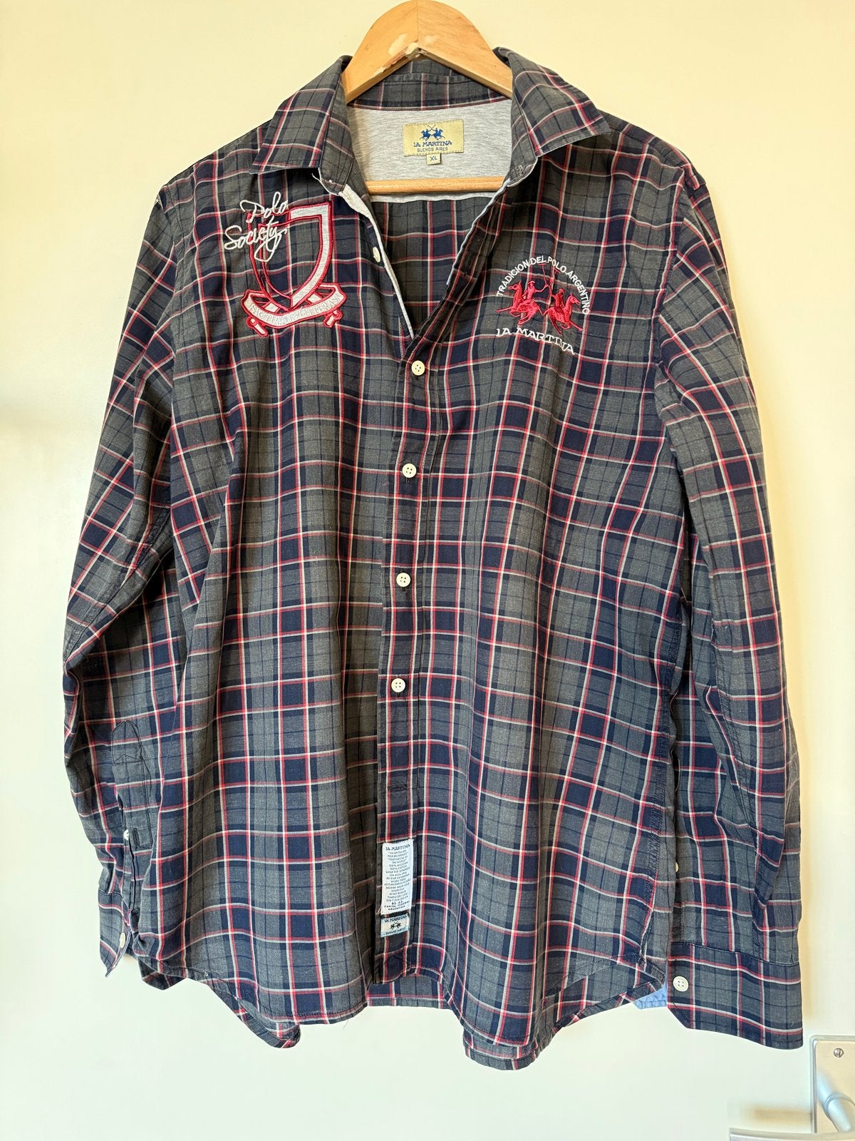 La Martina geruit overhemd - Maat XL, Ophalen of Verzenden, Zo goed als nieuw, Meerkleurig, Halswijdte 43/44 (XL)