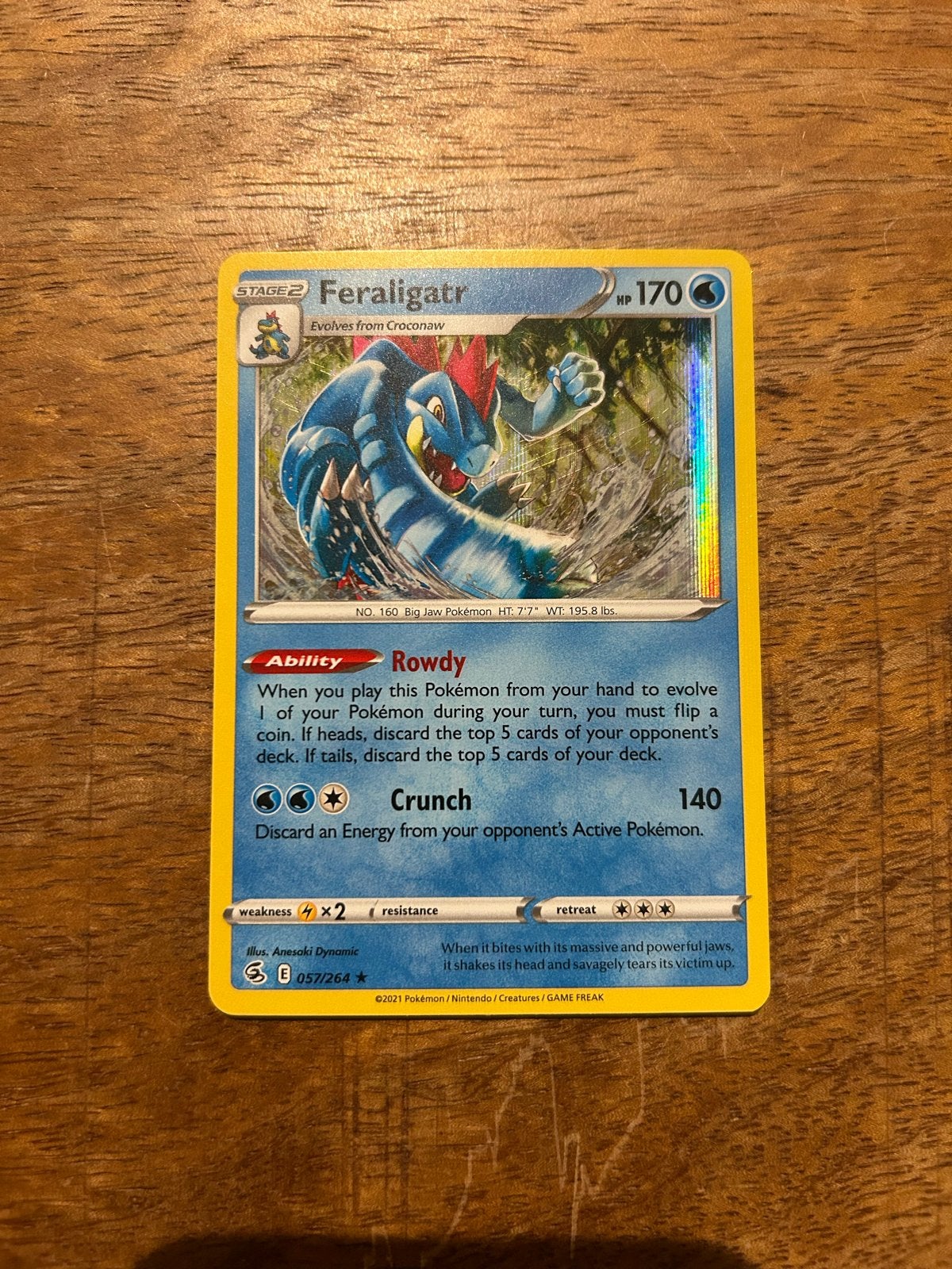Feraligatr 057/264 Holo Rare Pokémon Kaart, Ophalen of Verzenden, Zo goed als nieuw, Losse kaart, Foil