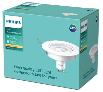 2x Philips LED inbouw Spot wit 3W (GU10) - 200 Lumen - 2700K, Metaal of Aluminium, Nieuw, Ophalen of Verzenden, Inbouw