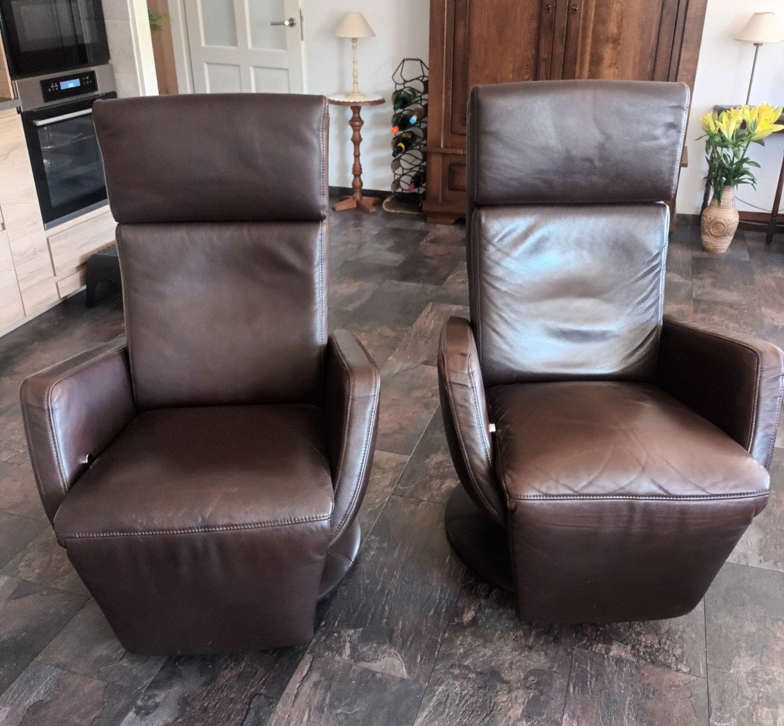 leren Releax fauteuils 2stuks bruin., Ophalen, Gebruikt, 50 tot 75 cm, Leer