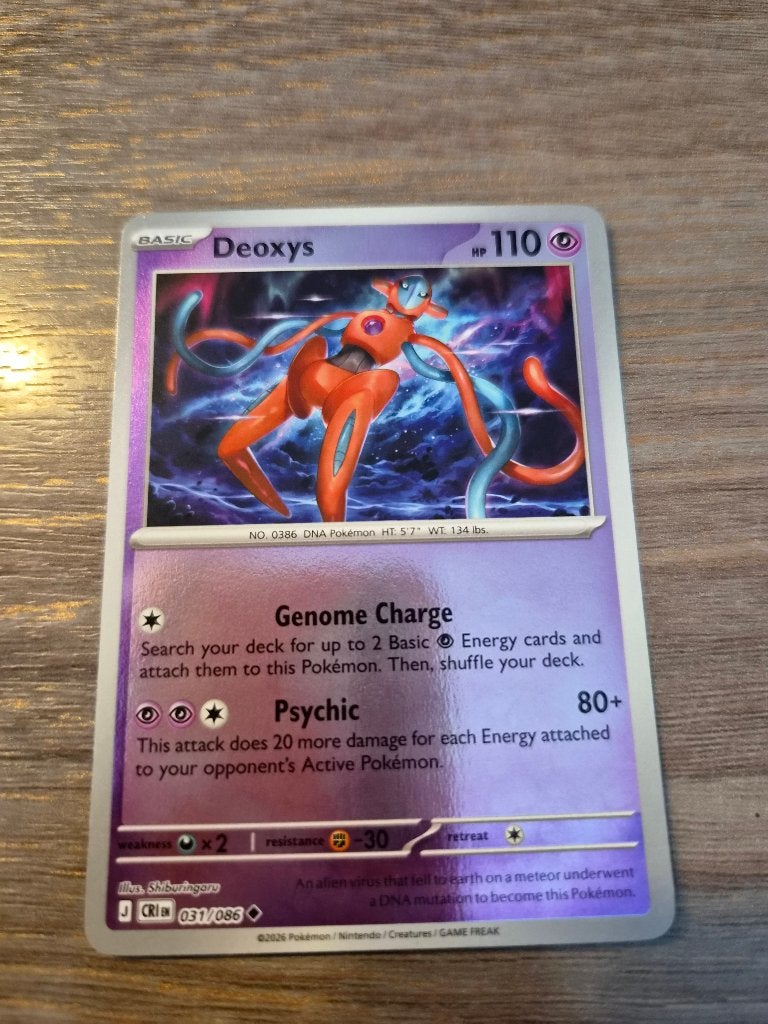 Pokémon Kaart Deoxys 031/086 CRI, Ophalen of Verzenden, Zo goed als nieuw, Losse kaart, Foil