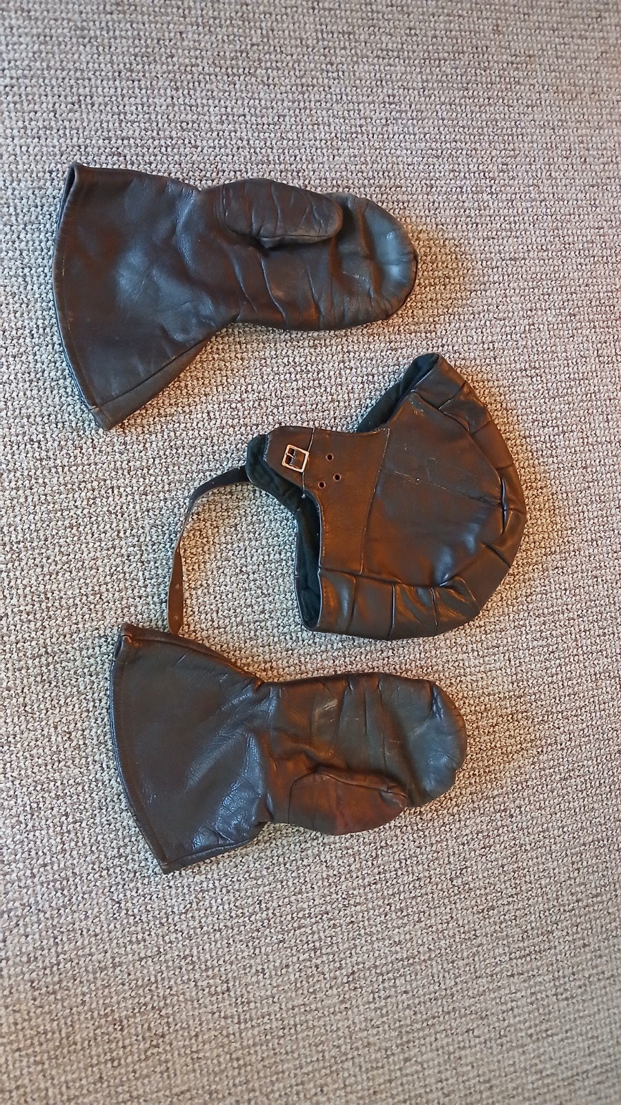 Vintage Leren Vliegerhelm en Wanten, Overige merken, M, Heren, Tweedehands