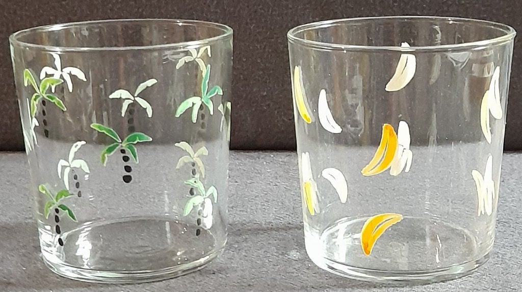 Set drinkglazen met tropisch motief, Ophalen of Verzenden, Zo goed als nieuw, Frisdrankglas