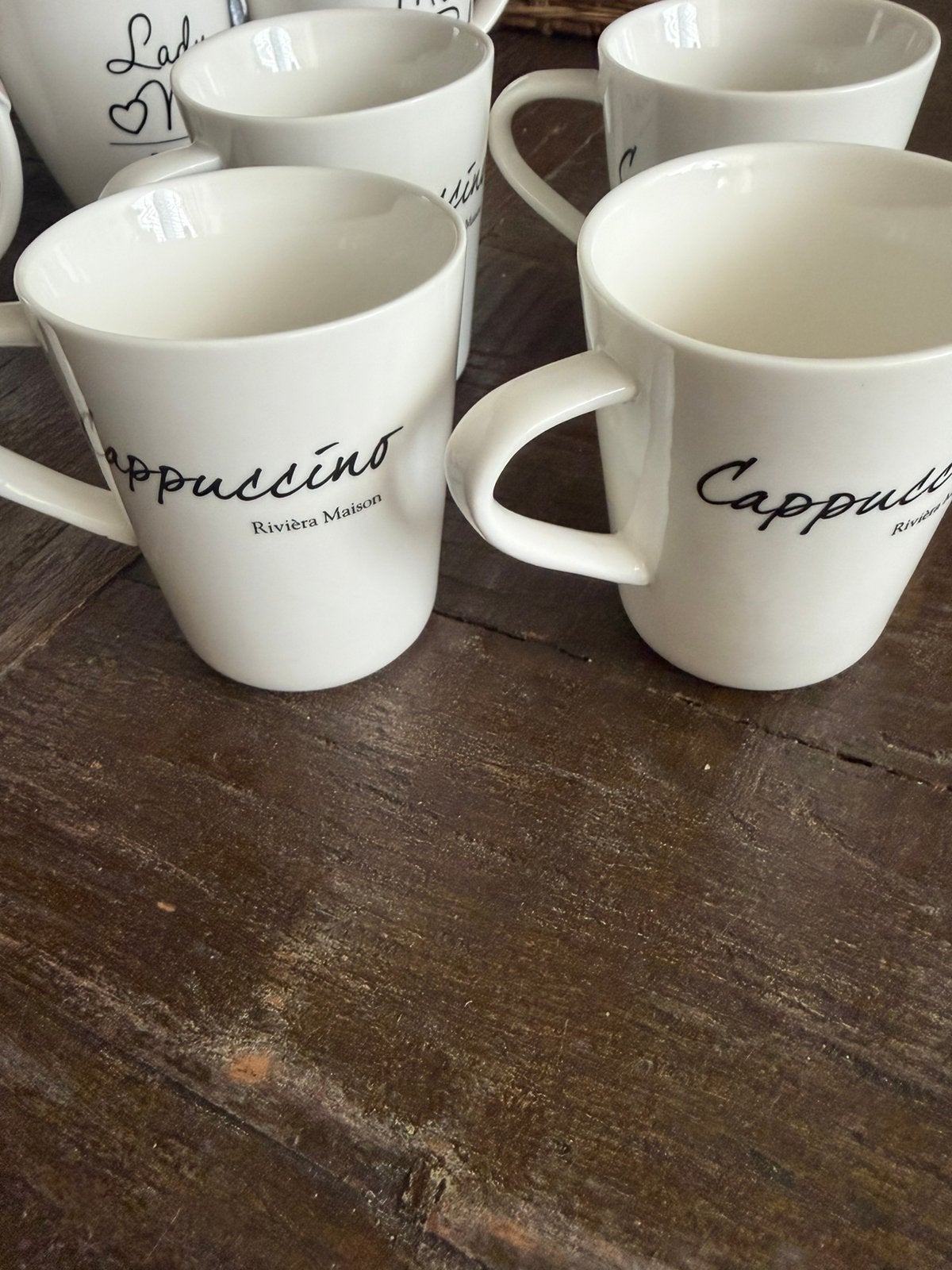 4x de cappuccino mokken Rivièra maison, Ophalen of Verzenden, Zo goed als nieuw, Overige stijlen, Kop(pen) en/of Schotel(s)