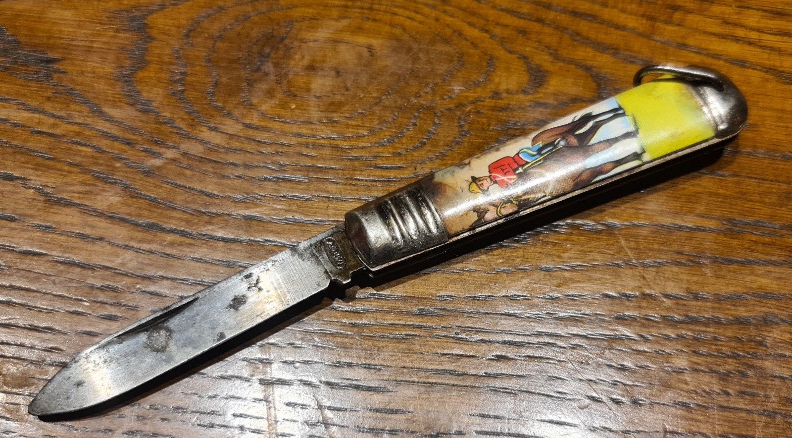 Vintage zakmesje met paardrijder motief, Tsjechoslowakije, Antiek en Kunst, Ophalen of Verzenden