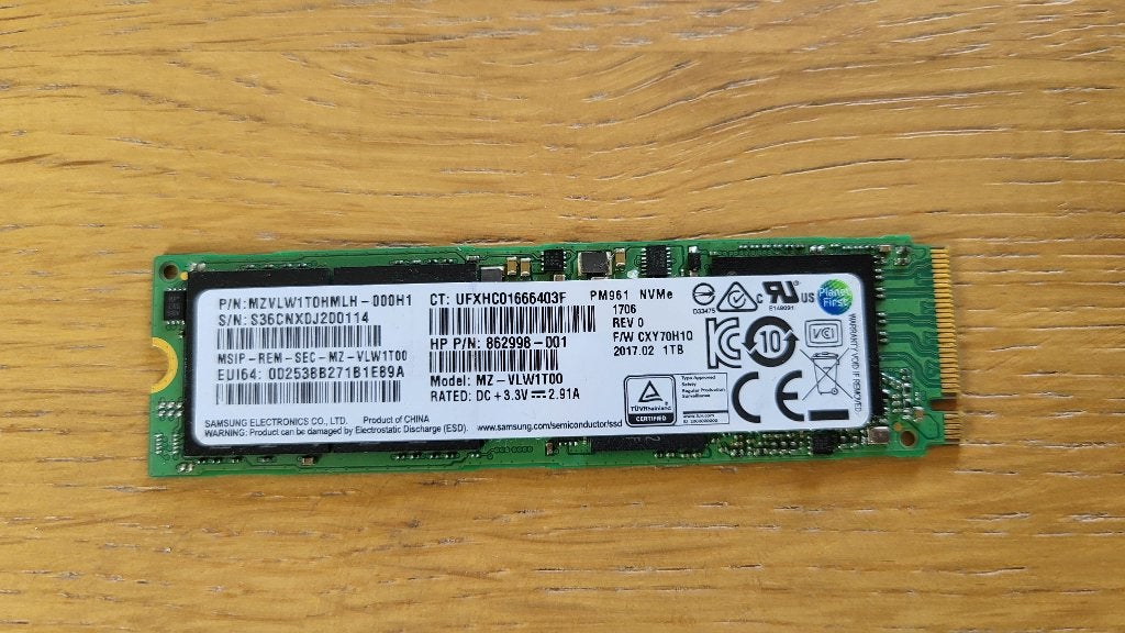 Samsung PM961 1TB NVMe M.2 SSD | PCIe | Model: MZ-VLW1T00, Intern, 1024 GB, Ophalen of Verzenden, Zo goed als nieuw
