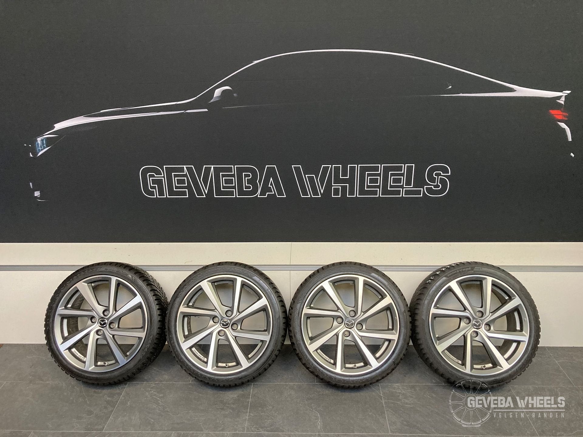 17” originele Mazda MX5 velgen + winterbanden 4x100 NA1P-V3-, Gebruikt, -, -, Banden en Velgen