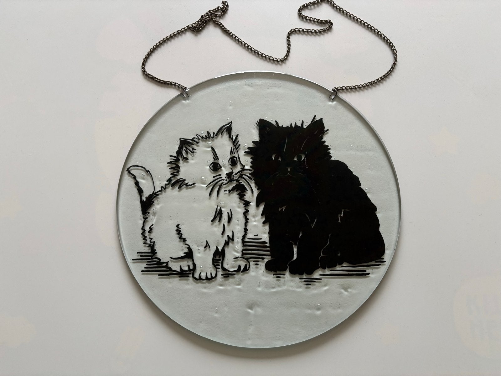 Vintage glazen wanddecoratie met katten, Vintage, Meerkleurig, Ophalen of Verzenden, Zo goed als nieuw