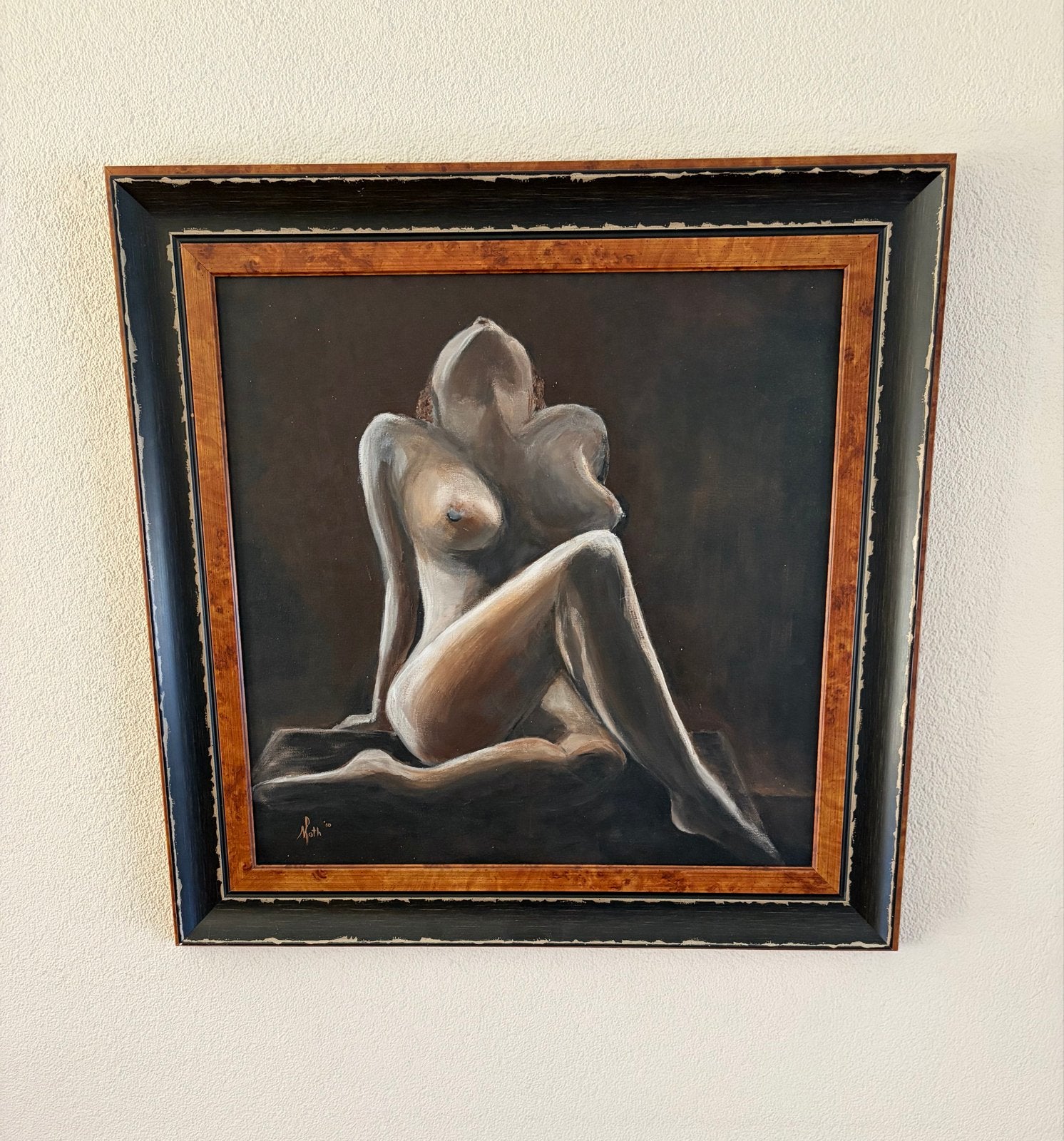 Schilderij op doek "Nude" met fraaie lijst, ca. 80x80 cm, Antiek en Kunst, Kunst | Schilderijen | Modern, Ophalen, Figuren, Ingelijst