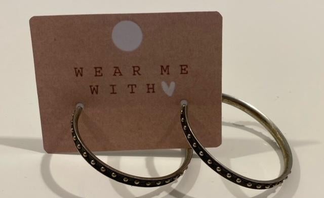 Zwarte ringvormige oorbellen met studs, Overige materialen, Hangers, Zwart, Nieuw