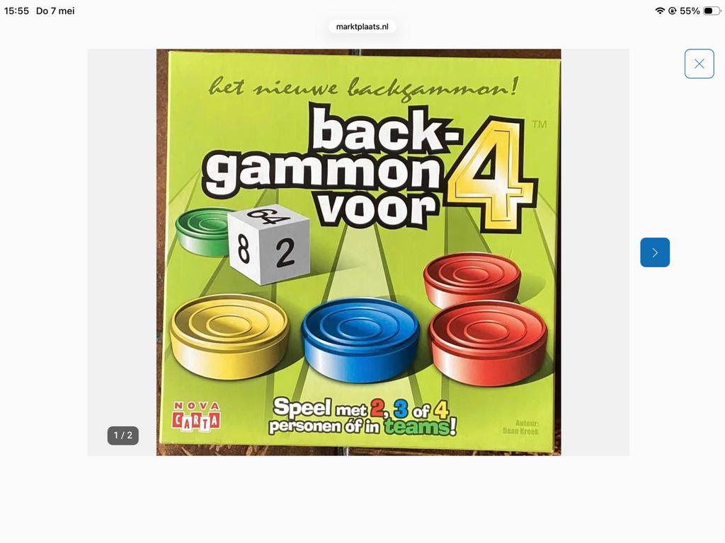 Backgammon Voor 4 Merk: Nova Carta, Ophalen of Verzenden, Zo goed als nieuw
