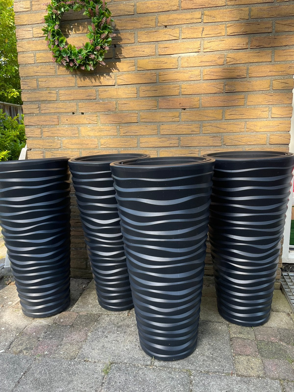 Antracietgrijze Prosperplast Sand Slim bloempotten 4 stuks, Ophalen, Kunststof, Rond, Zo goed als nieuw