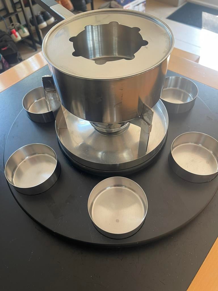Vintage Stelton Denmark fondue set, lazy Suzan draaischijf, Witgoed en Apparatuur, Fonduesets, Zo goed als nieuw, Fondueset, Brander