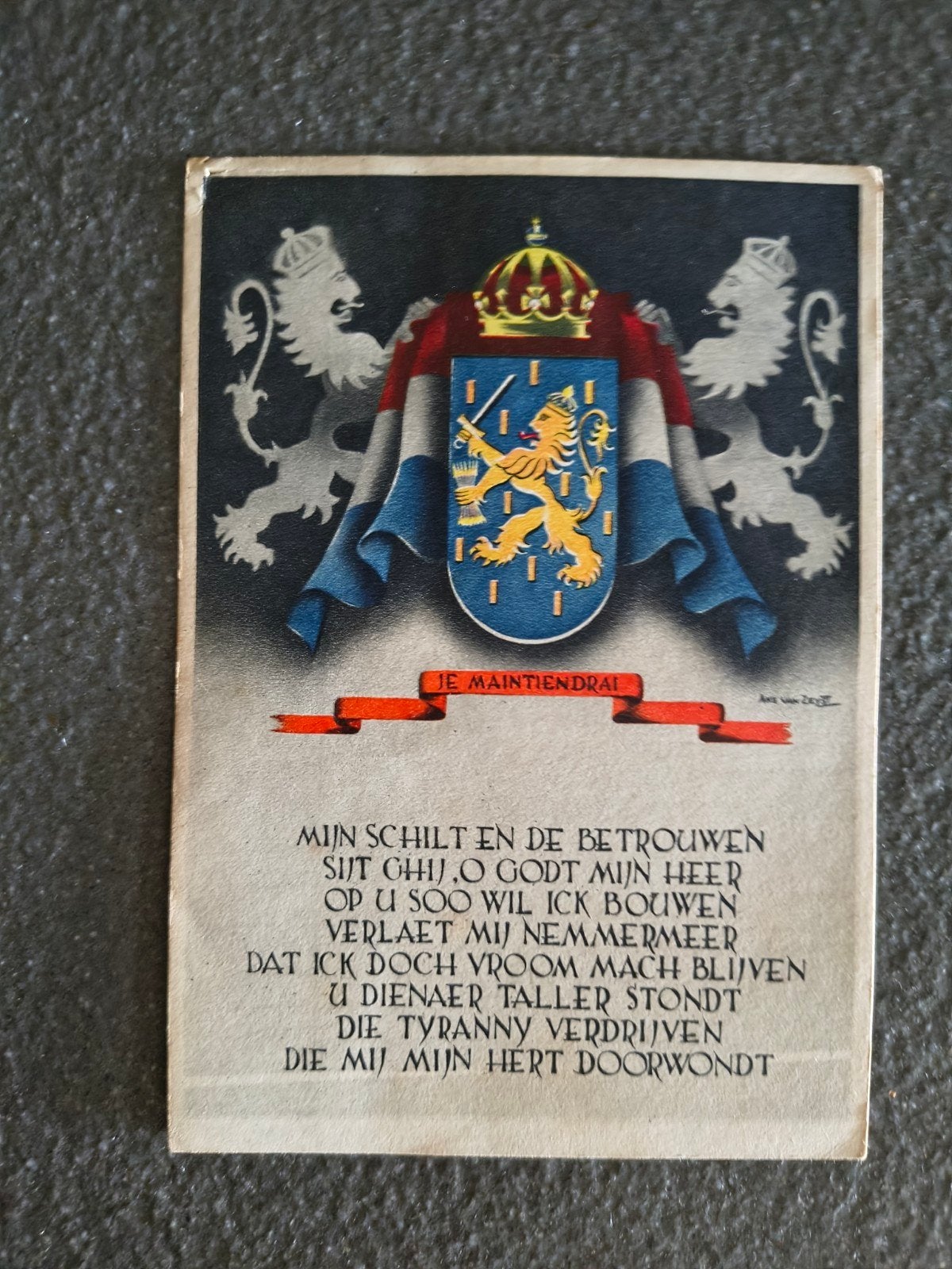Oude ansichtkaart 'Je Maintiendrai' met Nederlands wapen, Ophalen of Verzenden