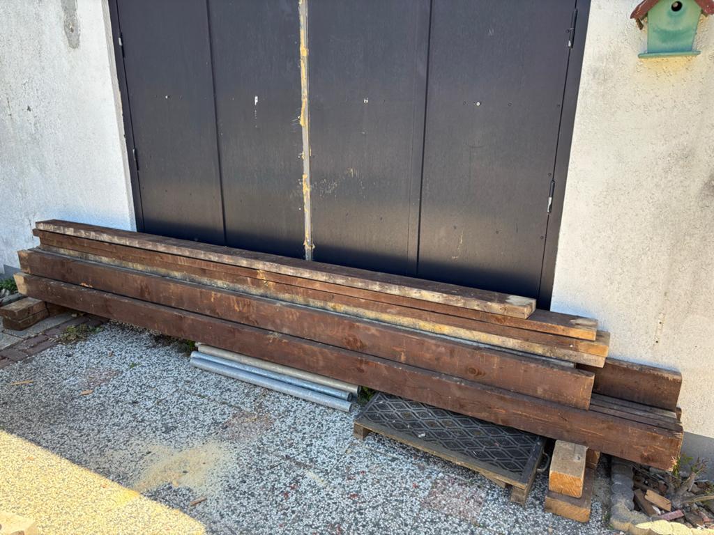 Houten balken 144x44, Doe-het-zelf en Verbouw, Hout en Planken, Gebruikt, 25 tot 50 mm, 300 cm of meer, Balk