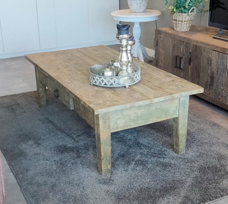 Old recycled robuust teak salontafel, Ophalen, Teakhout, 50 tot 100 cm, Zo goed als nieuw