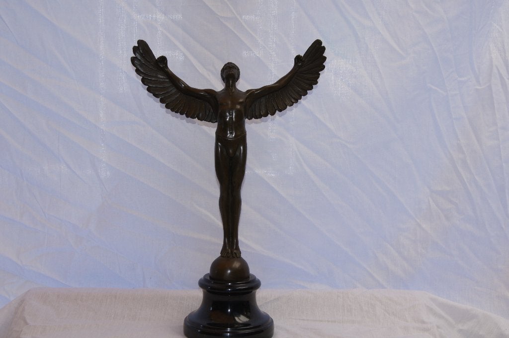 Icarus gevleugelde man op sokkel Brons, Ophalen of Verzenden, Brons, Beeld