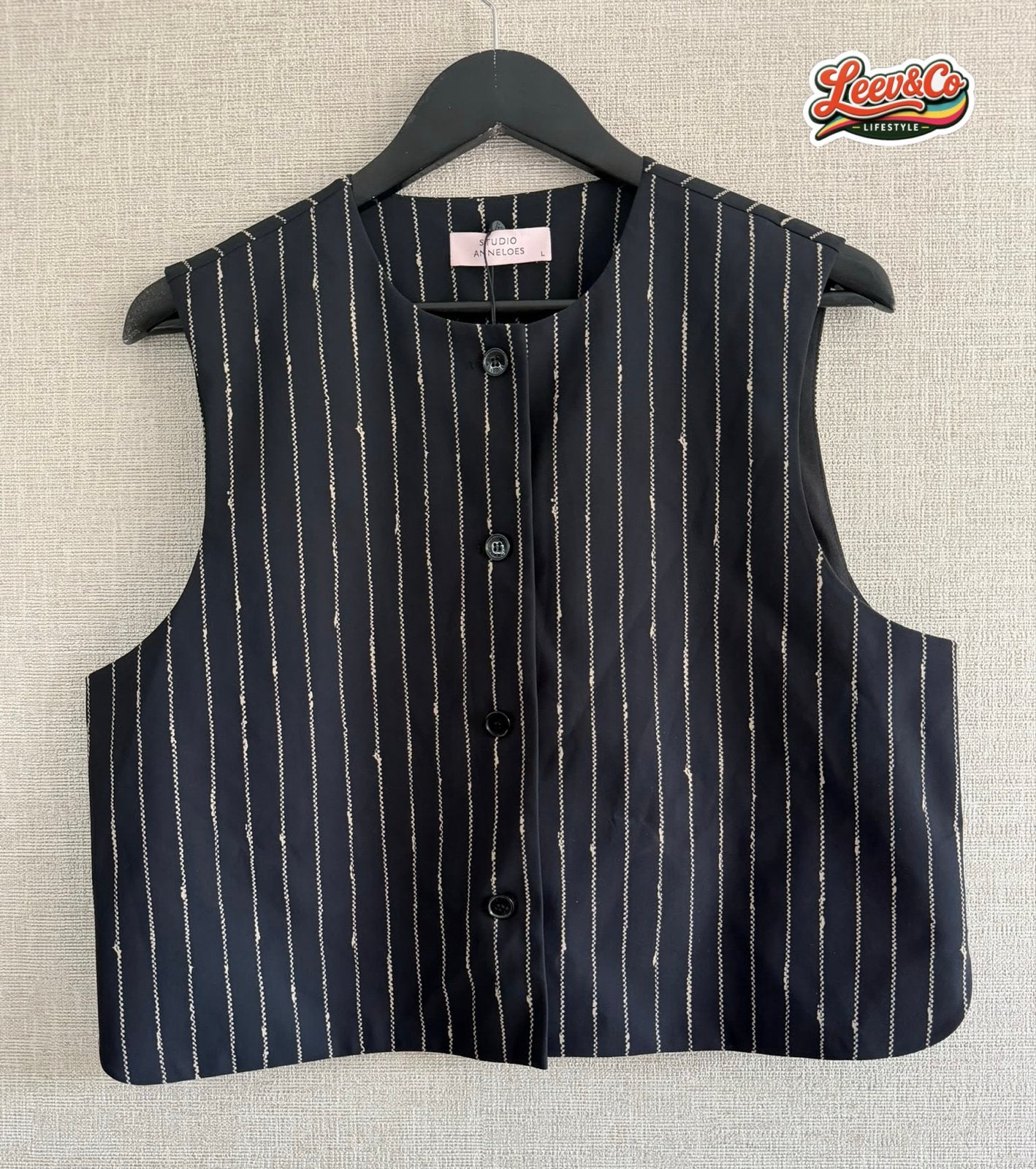 Studio Anneloes Gilet Zwart met Crème Streep Maat L, Studio anneloes, Zwart, Studio anneloes, Maat 42/44 (L)