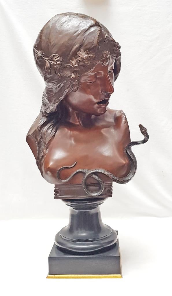 Art Nouveau Buste- I. De Rudder -"Cleopatra" 58 cm H., Antiek en Kunst, Gemerkt, Brons, Bruin, Buste