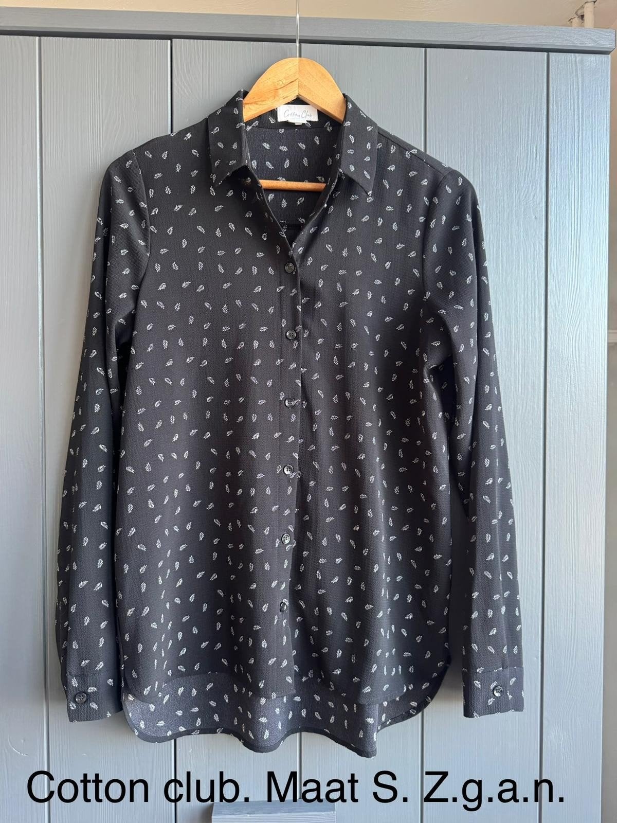 Cotton Club blouse, zwart met print, maat S, Zwart, Ophalen of Verzenden, Zo goed als nieuw, Maat 36 (S)