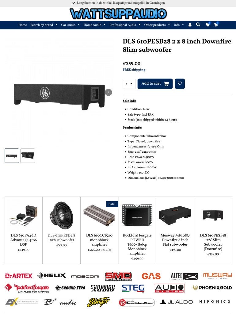 DLS 610PESB28 2 x 8 inch Downfire Slim subwoofer, Auto diversen, Info@optimount.nl, Nieuw, Ophalen of Verzenden, Anholtseweg 48A 7091 HB DINXPERLO