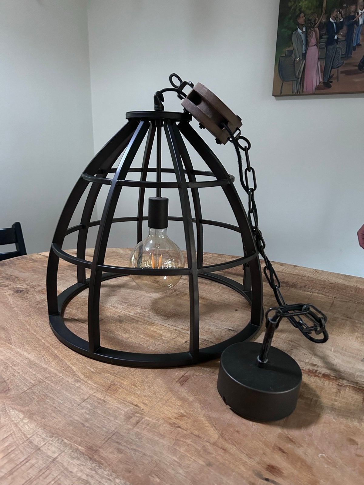 Industriële hanglamp - Zwart metaal met katrol, Zo goed als nieuw, Metaal, Industrieel, E27 (groot)