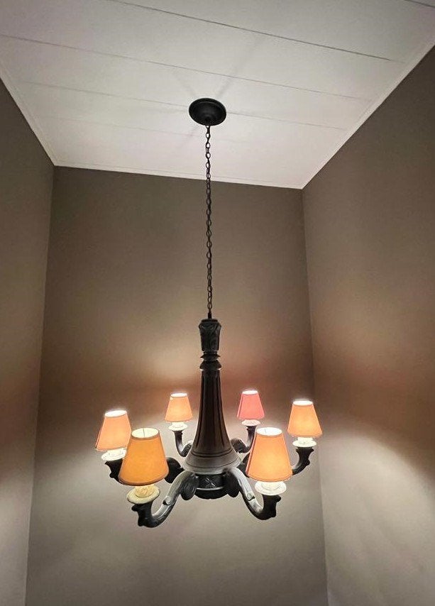 Grote houten kroonluchter plafondlamp klassiek, Gebruikt, Klassiek, Hout, E27 (groot)