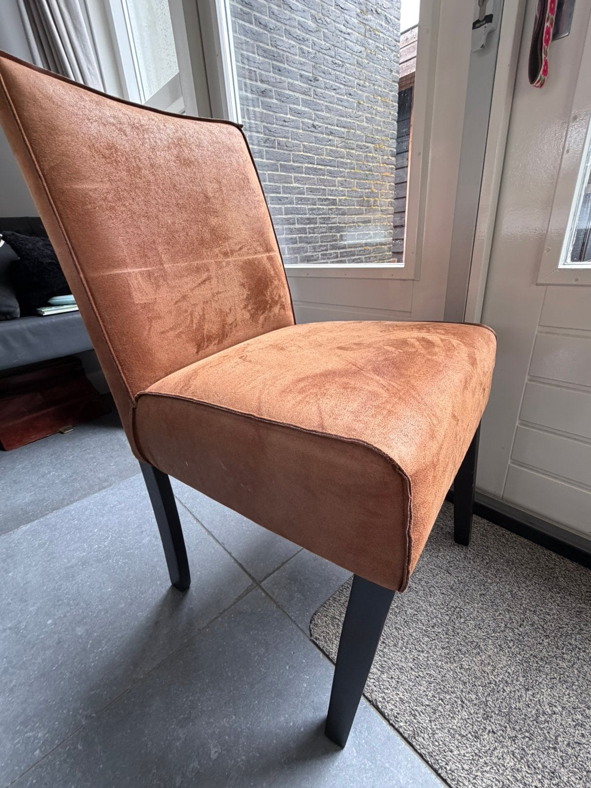 4 eetkamerstoelen cognac kleur, Ophalen, Gebruikt, Bruin