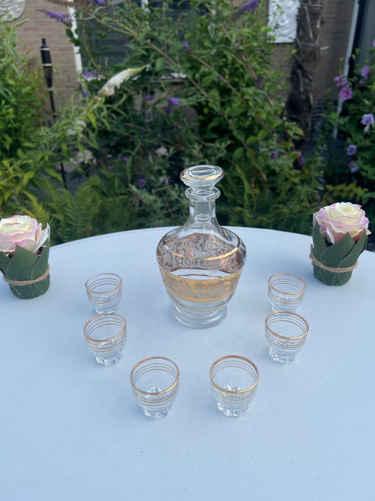 Vintage like karaf met 6 borrelglaasjes, Antiek en Kunst, Antiek | Glas en Kristal, Ophalen of Verzenden