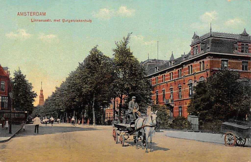 Amsterdam Oost Linnaeusstraat met Burger ziekenhuis 1908, Ophalen of Verzenden, Voor 1920, Ongelopen, Noord-Holland