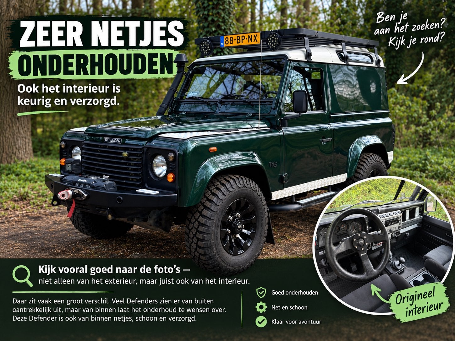 Defender 90 TD5 Hard Top – Airco – Zeer nette staat, Stof, Zwart, USB, 2495 cc