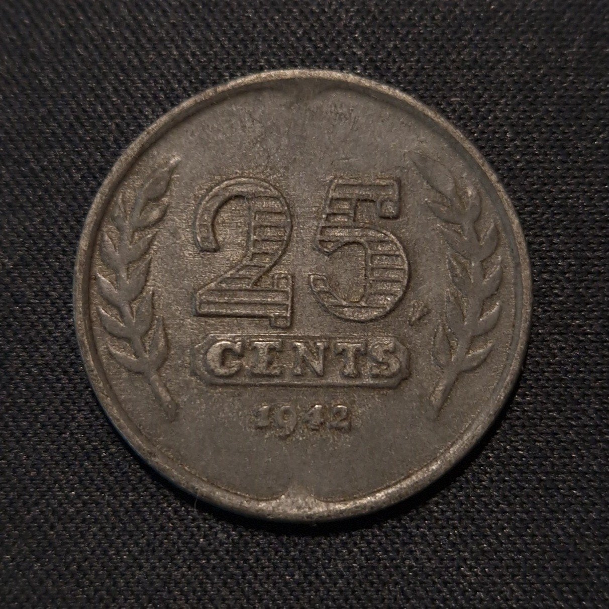 25 cent 1942 zink, Postzegels en Munten, Verzenden, Koningin Wilhelmina, 25 cent, Losse munt