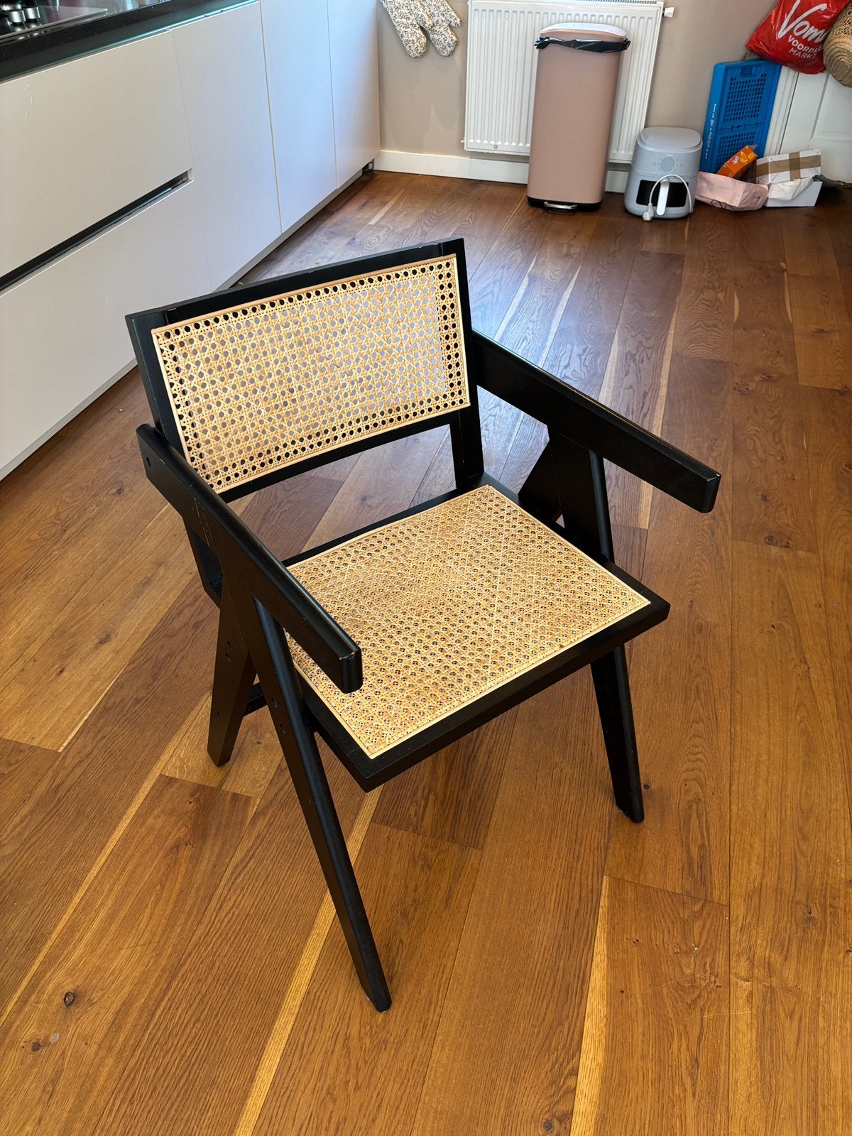 4 rotan eettafel stoelen woood, Ophalen, Zwart, Riet of Rotan, Zo goed als nieuw