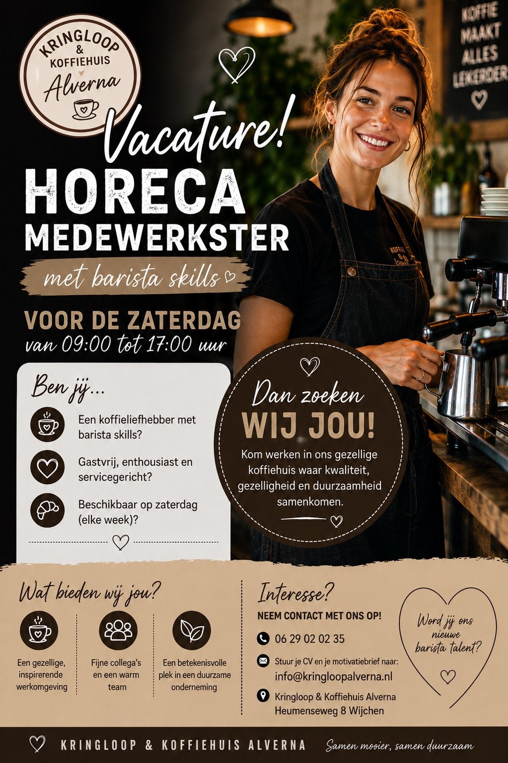 Horeca medewerkerster met Barista skills, Vacatures, Tot en met 24 uur, Vanaf 1 jaar, Vast contract, Geschikt als bijbaan