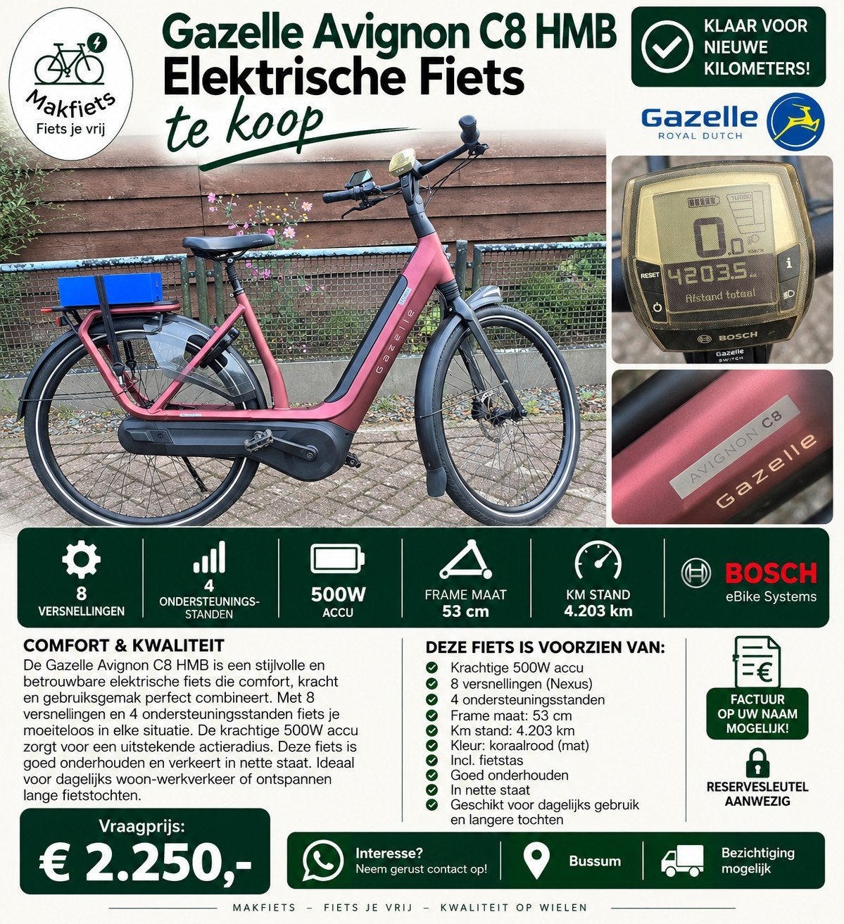 Gazelle Avignon C8 HMB Elektrische fiets, Gebruikt, Gazelle, Info@gazelle.nl, Ophalen of Verzenden