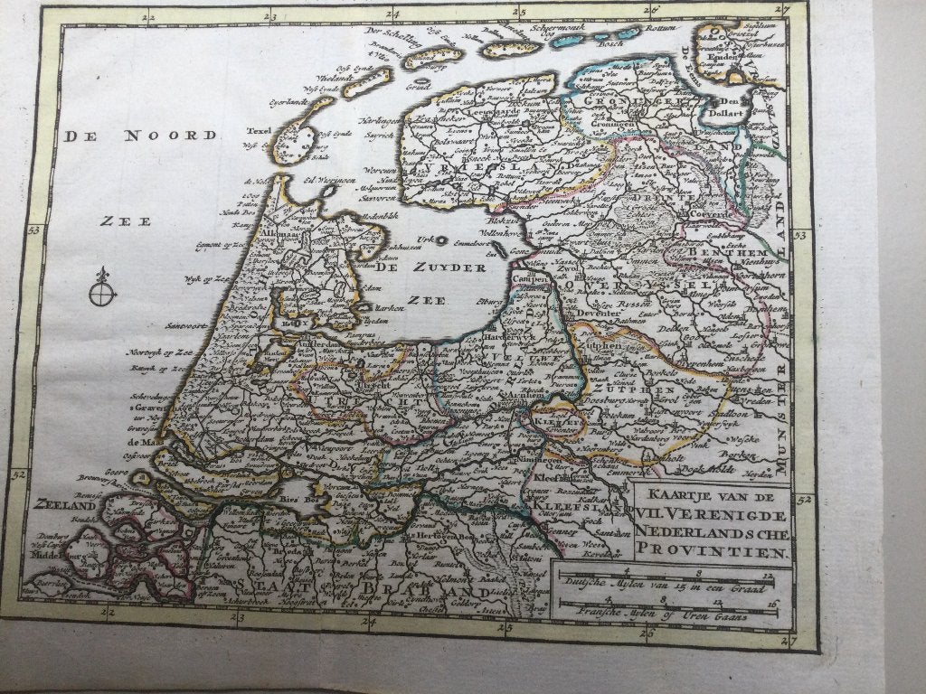 Nederland, 7 Provincies, De Leth, 1740. Zeldzaam, 26 cm, Cartografie, Handgekleurd, 22 cm