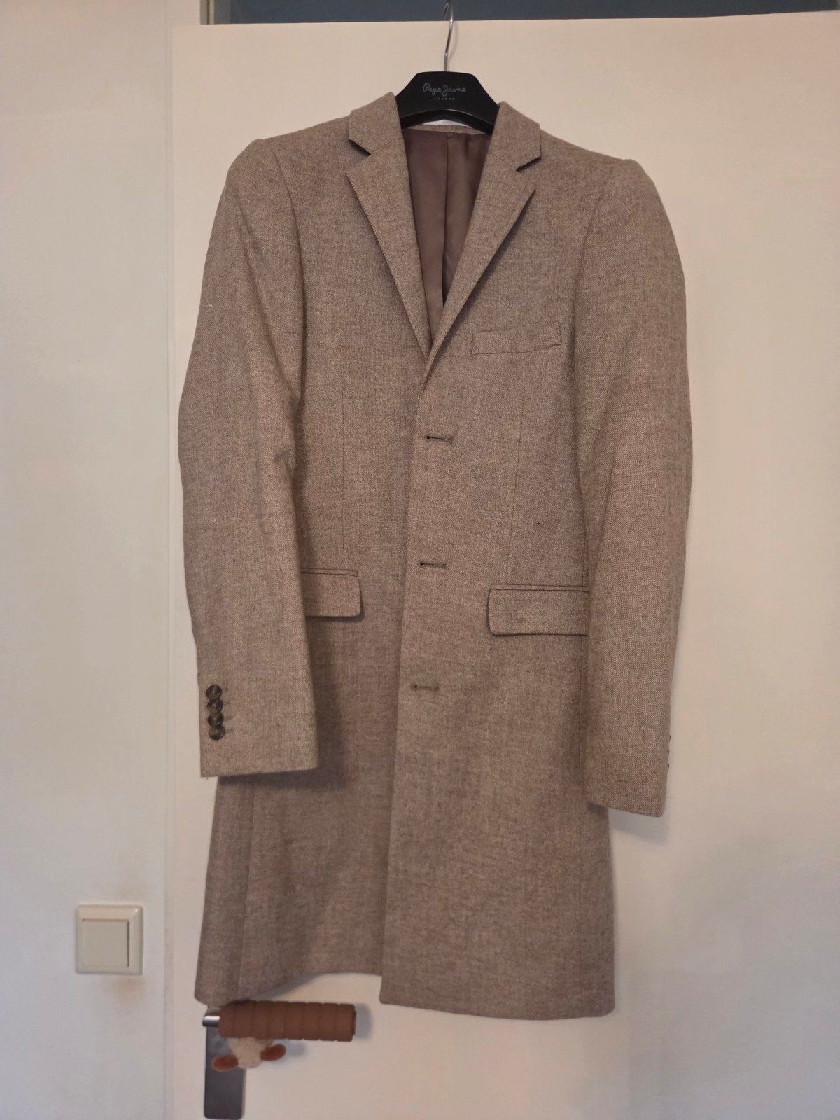 Topman Jas - Stijlvolle Wollen Blend Jas, Beige, Ophalen of Verzenden, Zo goed als nieuw, Topman