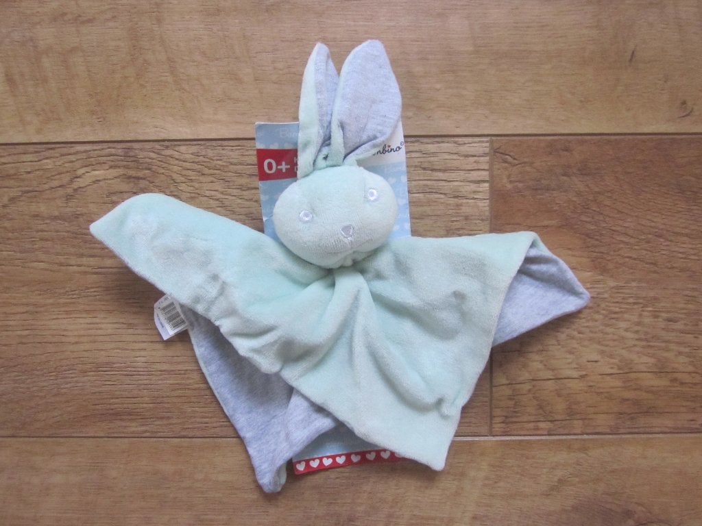 Bambino Evora groen-grijze knuffeldoek konijn op kaartje nie, Overige merken, Overige karakters, Ophalen of Verzenden, Middelgroot (20 tot 80 cm)