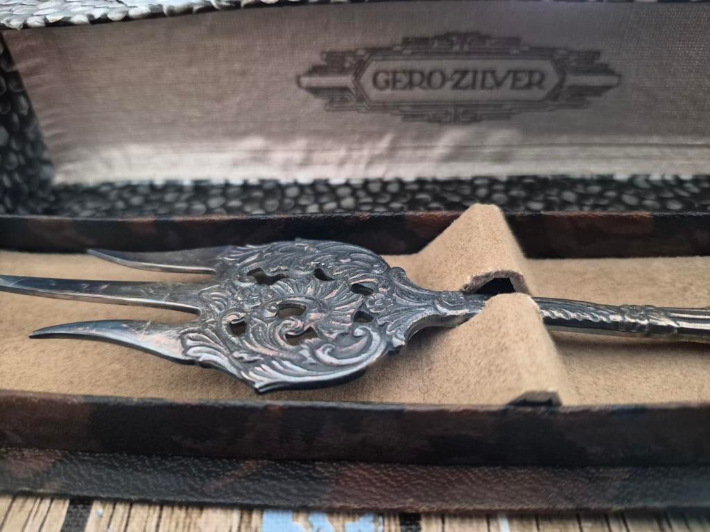 Antieke Gero-Zilver Gebaksvork in Originele Doos, Ophalen