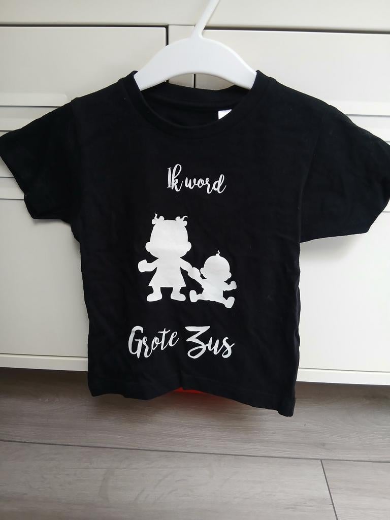 T-shirt 'Ik word Grote Zus' - Zwart met witte opdruk, Ophalen of Verzenden, Gebruikt, Onbekend, Meisje