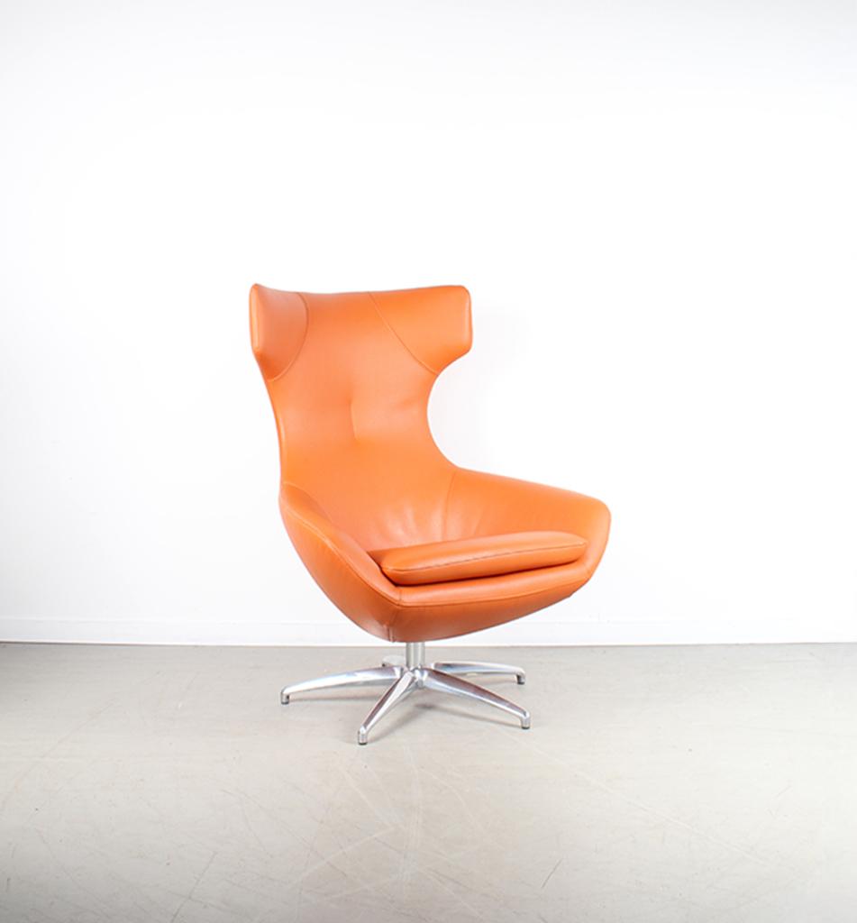 1x Leolux Caruzzo PLUS Fauteuil Oranje Leer – Chroom, Niet ingevuld, Niet ingevuld, 75 tot 100 cm, Ophalen of Verzenden