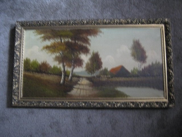 schilderij, landelijk 49x89cm, Ophalen, Oud hollands, Overige onderwerpen, Doek