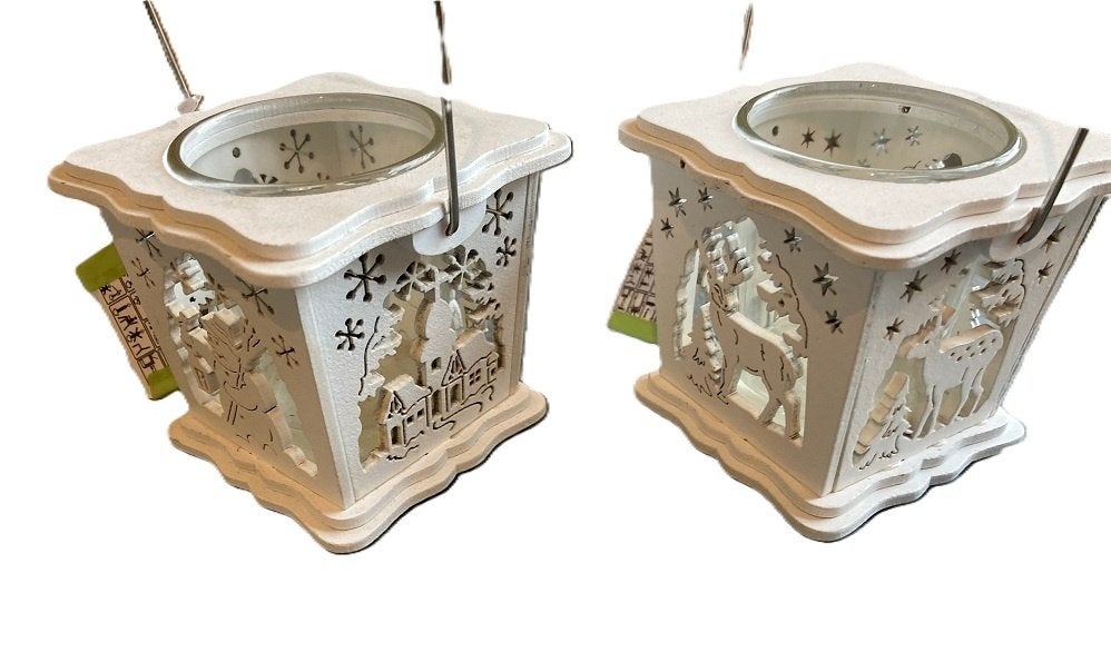 LANTAARN 8CM WIT THEMA KERST/ WINTER SNIJWERK nieuw, Diversen, -, -, Nieuw, Ophalen of Verzenden